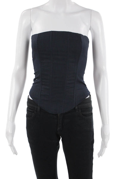 Edikted Women Crop Top Blouse Square Neck Sleeveless Blue Cotton Size XS
