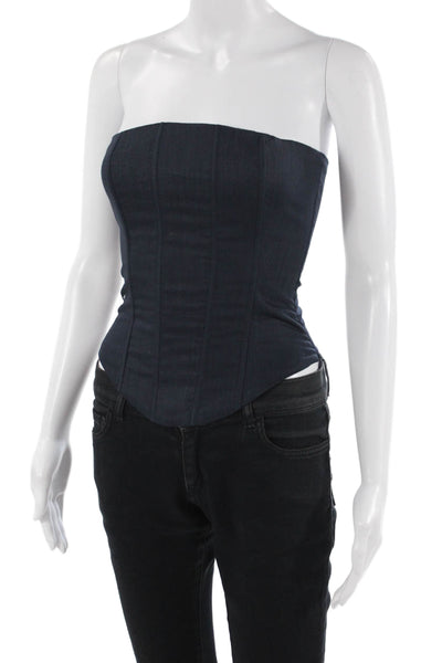 Edikted Women Crop Top Blouse Square Neck Sleeveless Blue Cotton Size XS