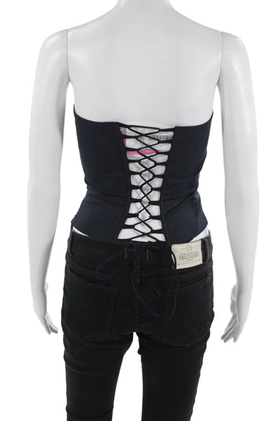 Edikted Women Crop Top Blouse Square Neck Sleeveless Blue Cotton Size XS