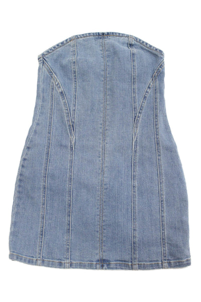 Katie J Womens Bodycon Mini Strapless Blouse Light Blue Cotton Spandex Size M