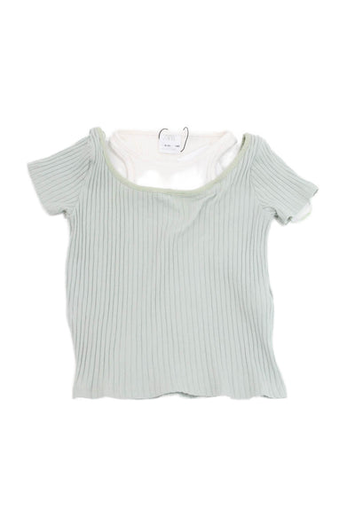 Zara Girls Cotton Two-Toned Short Sleeve T-Shirt Top Sage Size 9-10