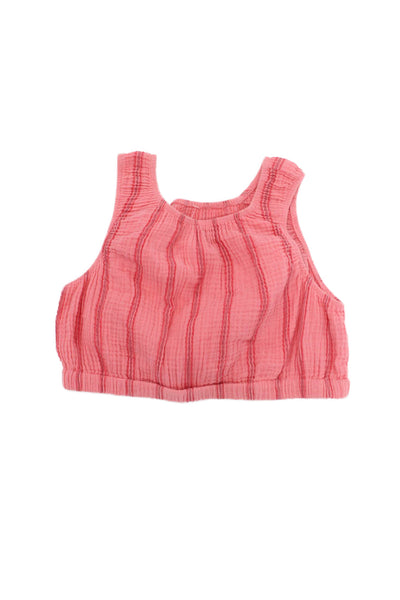 Zara Girls Striped Round Neck Cropped Tank Top Pink Size 9
