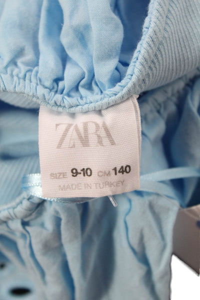 Zara Girls Ribbed Ruffle Trim One Shoulder Top Blue Size 9-10