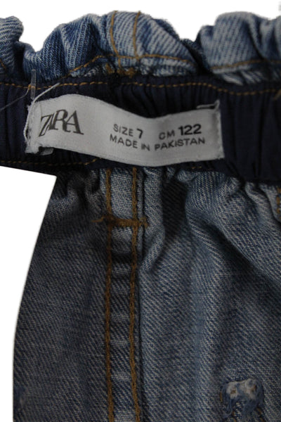 Zara Girls Four Pocket Button Closure Denim Skirt Blue Size 7