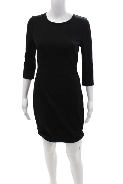 Three Dots Womens Sheath Midi Dress Black 3/4 Sleeve Zip Size S