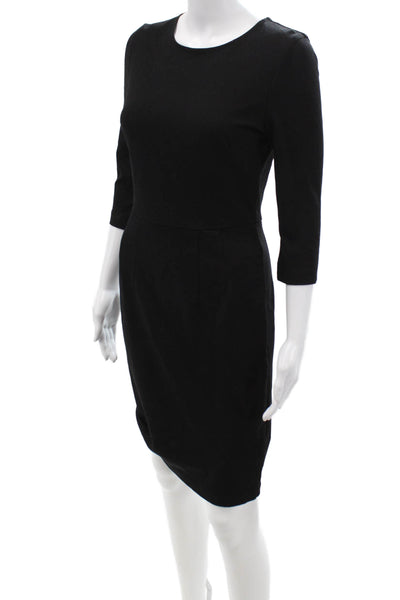 Three Dots Womens Sheath Midi Dress Black 3/4 Sleeve Zip Size S