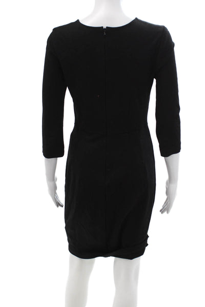 Three Dots Womens Sheath Midi Dress Black 3/4 Sleeve Zip Size S