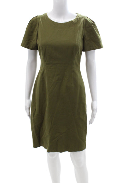 J Crew Women Sheath Green Short Sleeve Zip Dress Size 4P