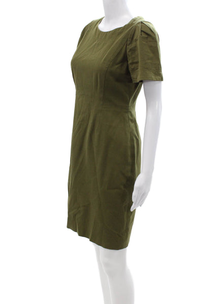 J Crew Women Sheath Green Short Sleeve Zip Dress Size 4P