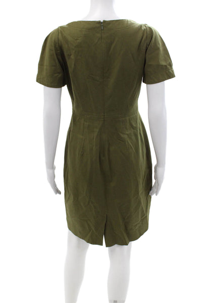 J Crew Women Sheath Green Short Sleeve Zip Dress Size 4P