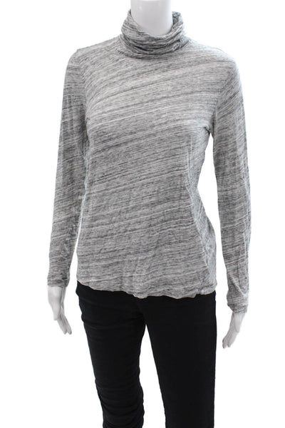 J Crew Women Gray Striped Cotton Turtleneck Long Sleeve Top Size S