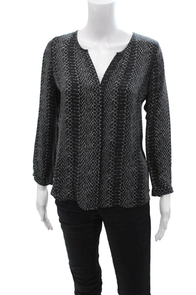 Joie Women Black Snake Print V-Neck Tunic Blouse Long Sleeve Size XS