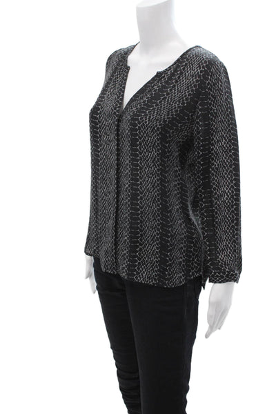 Joie Women Black Snake Print V-Neck Tunic Blouse Long Sleeve Size XS