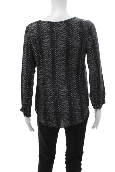 Joie Women Black Snake Print V-Neck Tunic Blouse Long Sleeve Size XS