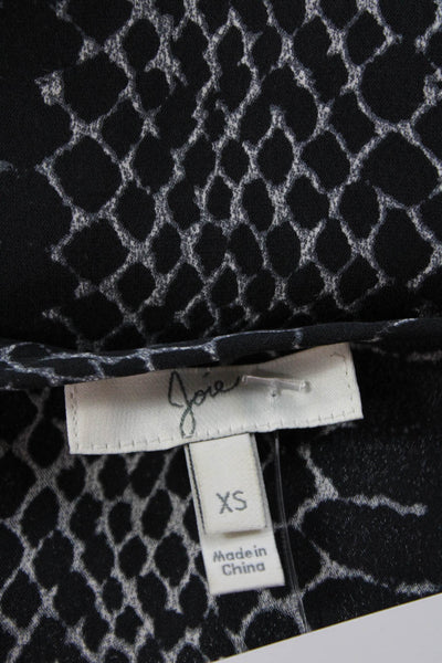 Joie Women Black Snake Print V-Neck Tunic Blouse Long Sleeve Size XS