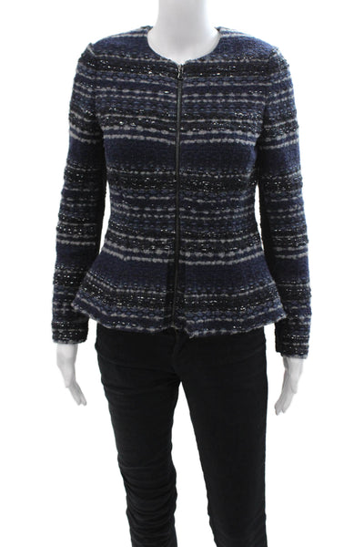 Rebecca Taylor Womens Dark Blue Striped Blazer Zip Long Sleeve Size 4
