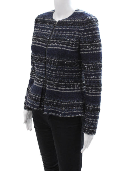 Rebecca Taylor Womens Dark Blue Striped Blazer Zip Long Sleeve Size 4