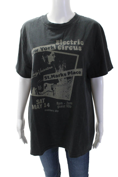 John Galt Women Basic Black Graphic Crew Neck 100% Cotton T-Shirt Size One Size