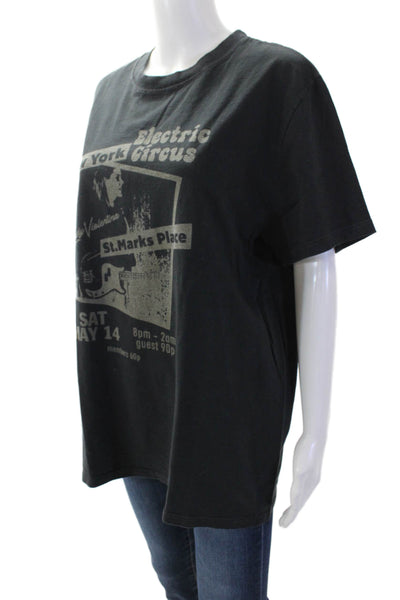 John Galt Women Basic Black Graphic Crew Neck 100% Cotton T-Shirt Size One Size