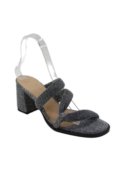 Anaki Women's Open Toe Block Heels Sparkle Malibu Sandals Silver Size 38