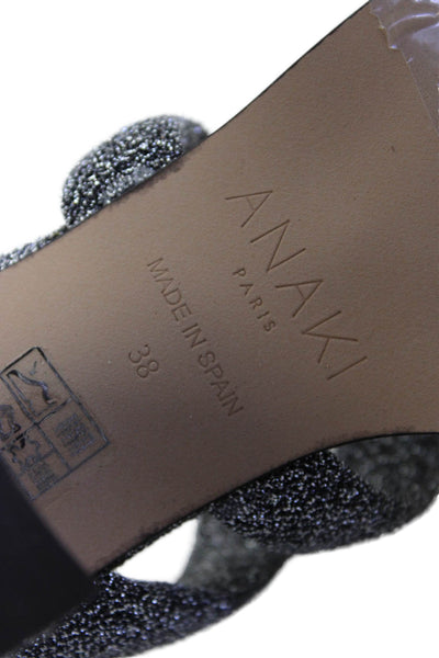 Anaki Women's Open Toe Block Heels Sparkle Malibu Sandals Silver Size 38