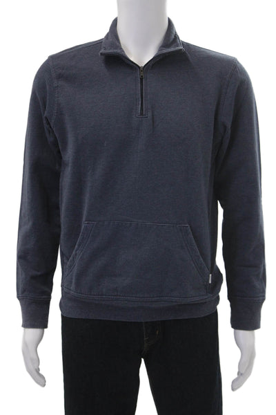 ONIA Mens Dark Blue Henley Sweatshirt Mock Neck Zip Long Sleeve Size S