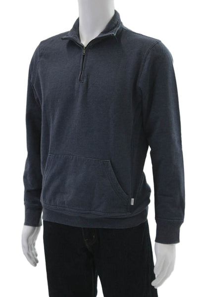 ONIA Mens Dark Blue Henley Sweatshirt Mock Neck Zip Long Sleeve Size S