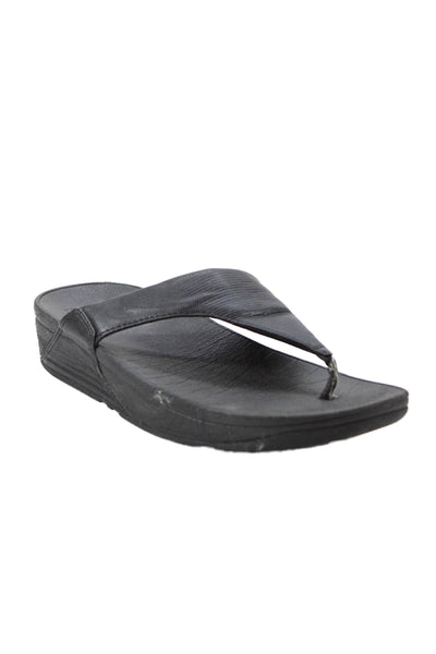 FitFlop Womens Platform Slip-On Thong Flip-Flops Black Size 8