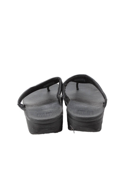 FitFlop Womens Platform Slip-On Thong Flip-Flops Black Size 8