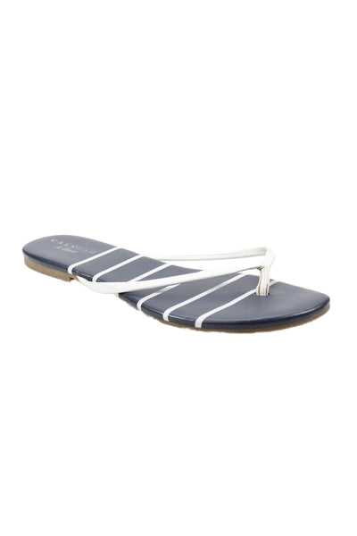 Calypso Saint Barth Womens Leather Striped Thong Flip-Flops Blue Size 8.5