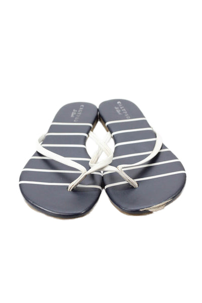 Calypso Saint Barth Womens Leather Striped Thong Flip-Flops Blue Size 8.5