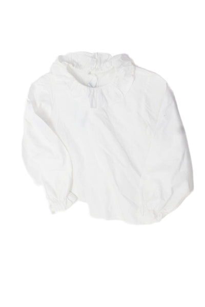 Bella Bliss Girls Cotton Collar Button Back Long Sleeve Blouse Top White Size 8