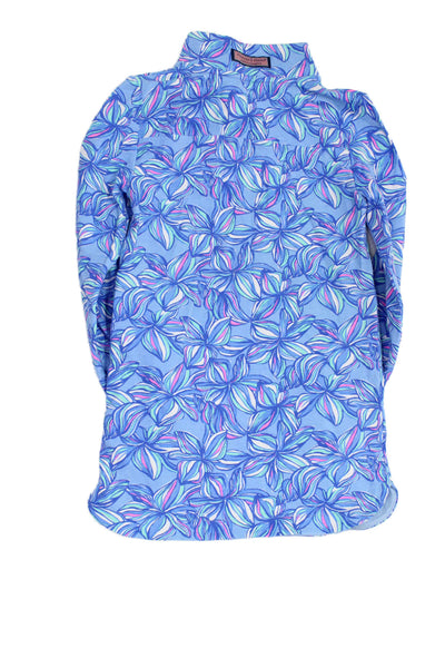 Vineyard Vines Girls Floral Half Zip Long Sleeve Jacket Dress Blue Size XS
