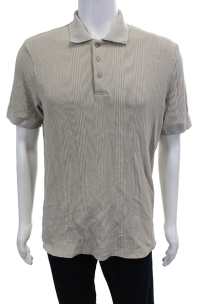 Vince Mens Short Sleeves Crew Neck Polo Shirt Beige Cotton Size Medium