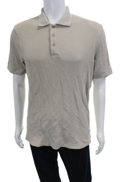 Vince Mens Short Sleeves Crew Neck Polo Shirt Beige Cotton Size Medium
