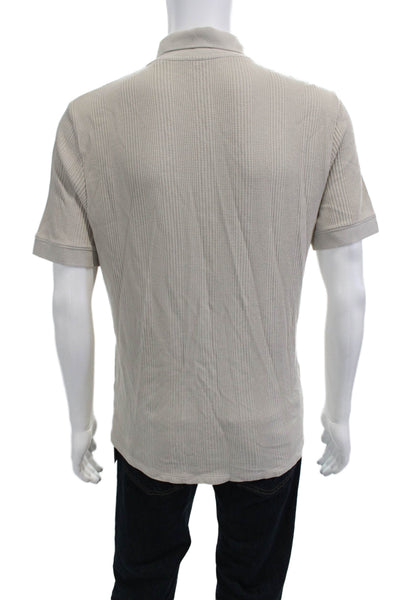 Vince Mens Short Sleeves Crew Neck Polo Shirt Beige Cotton Size Medium
