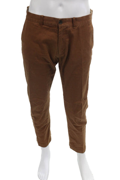 J Crew Mens Chino Cropped Brown Pants Button Cotton Size 30