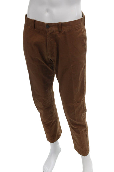 J Crew Mens Chino Cropped Brown Pants Button Cotton Size 30