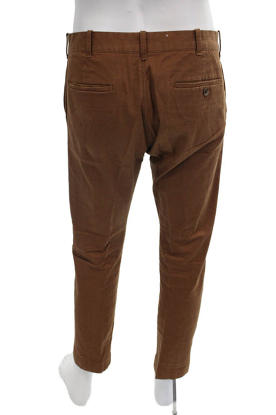 J Crew Mens Chino Cropped Brown Pants Button Cotton Size 30
