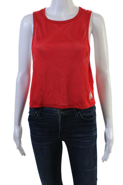 ALALA Women Cropped Jersey Tank Red Round Neck Polyester Spandex Size S
