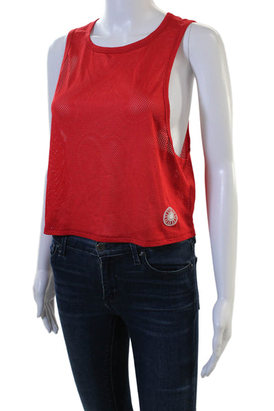 ALALA Women Cropped Jersey Tank Red Round Neck Polyester Spandex Size S