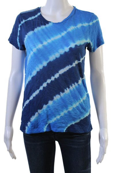 Goldie Womens Basic Jersey Striped Round Neck Short Sleeve Blue T-Shirt Size XS