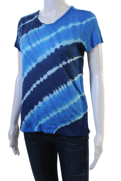 Goldie Womens Basic Jersey Striped Round Neck Short Sleeve Blue T-Shirt Size XS