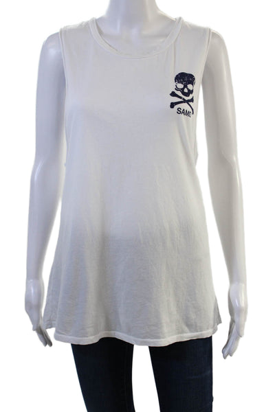 Soul Cycle Womens Sleeveless Tunic Tank White Cotton Skull Graphic Size S