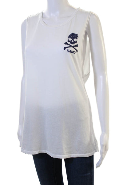 Soul Cycle Womens Sleeveless Tunic Tank White Cotton Skull Graphic Size S