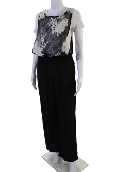 Dv Roma Womens Black Floral Scoop Neck Sleeveless Jumpsuit Size S