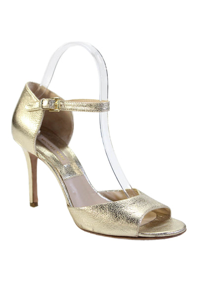 Michael Kors Womens Leather D'Orsay Open Toe Stiletto Heels Gold Size 7.5