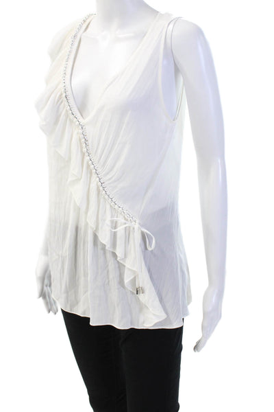 Ramy Brook Women V-Neck Sleeveless Blouse White Solid 100% Polyester Size M