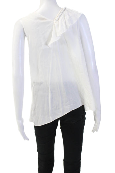 Ramy Brook Women V-Neck Sleeveless Blouse White Solid 100% Polyester Size M