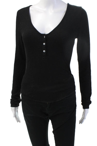 Intimately Free People Womens Black V-Neck Long Sleeve Button-Up Top Size XS